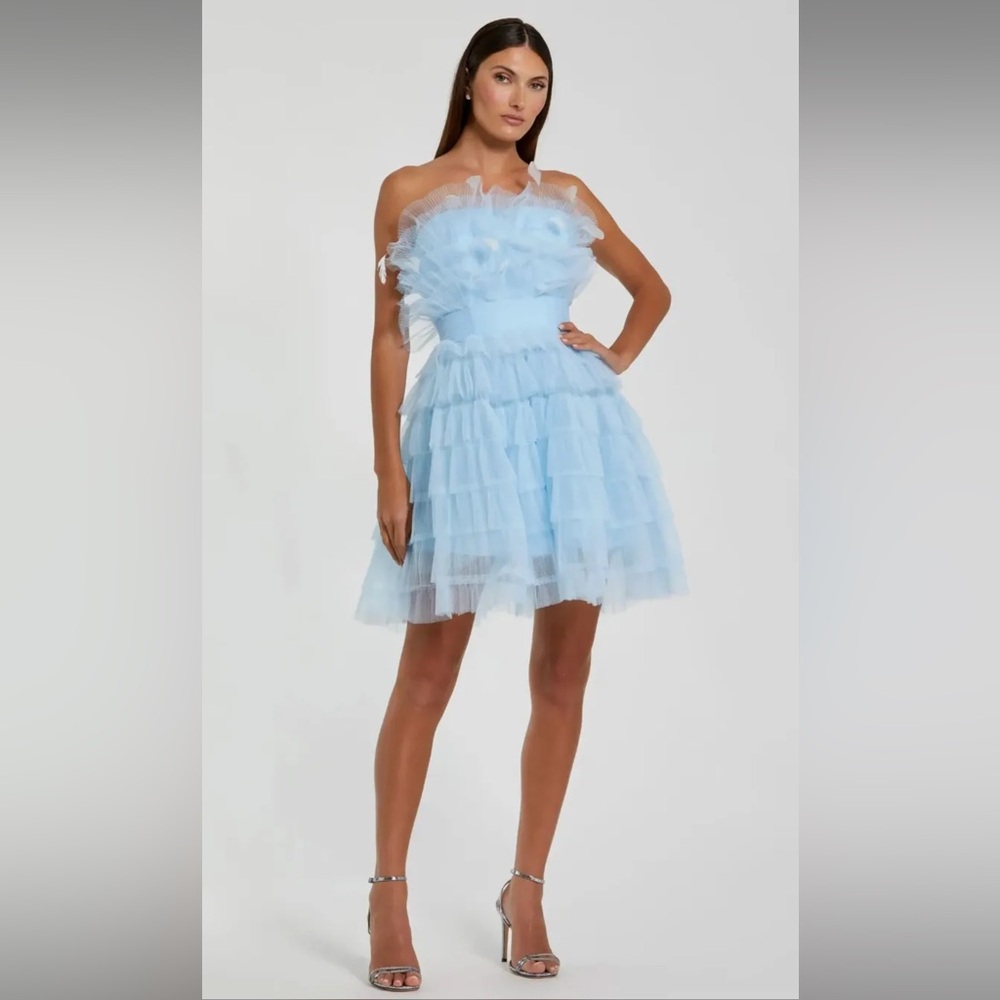 Mac Duggal Blue Feathered Strapless Tulle Fit and Flare Dress #20529 - 12